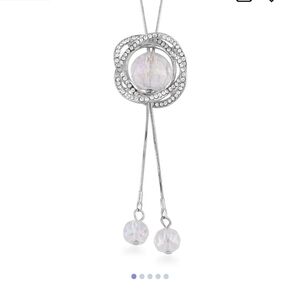 🆕️ Austrian Crystal, White Aurora Borealis Lariet Glass Necklace in Silvertone